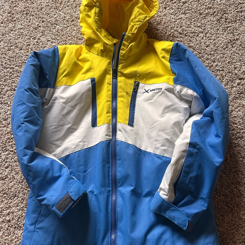 Arctix Kids Colorful Raincoat - Blue, Yellow, and White